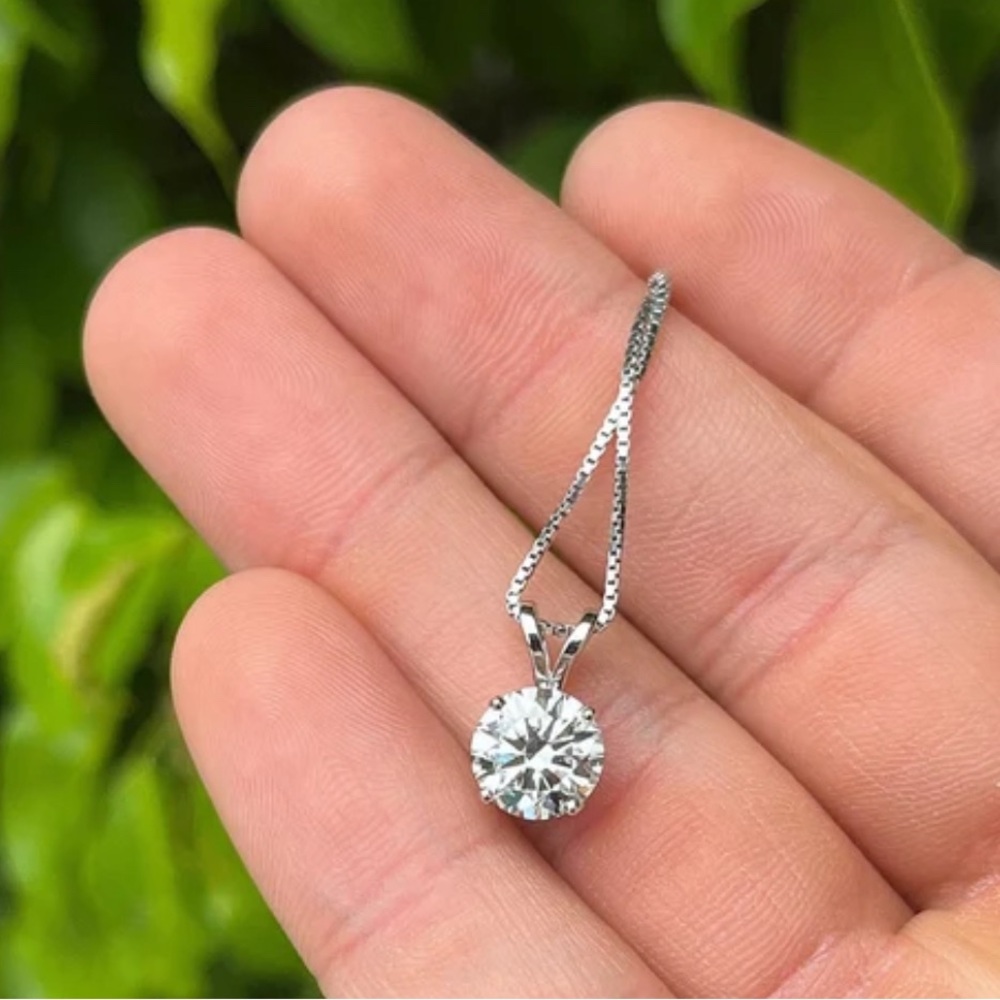 COPY - 2 Ct Round Cut VVS1/D Certified Moissanite Solitaire Pendant 18" Box Nec…